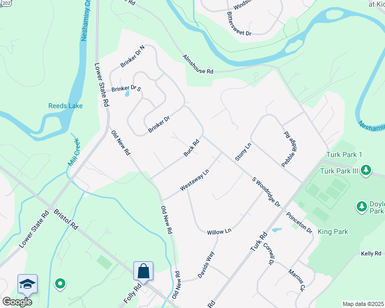 map of restaurants, bars, coffee shops, grocery stores, and more near 47 Buck Road in Warrington