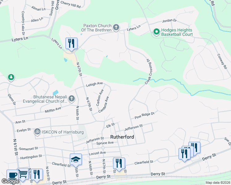map of restaurants, bars, coffee shops, grocery stores, and more near 6811 Ardin Drive in Harrisburg