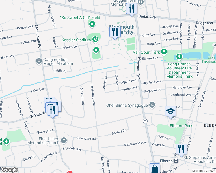 map of restaurants, bars, coffee shops, grocery stores, and more near 250 Alpern Avenue in Long Branch