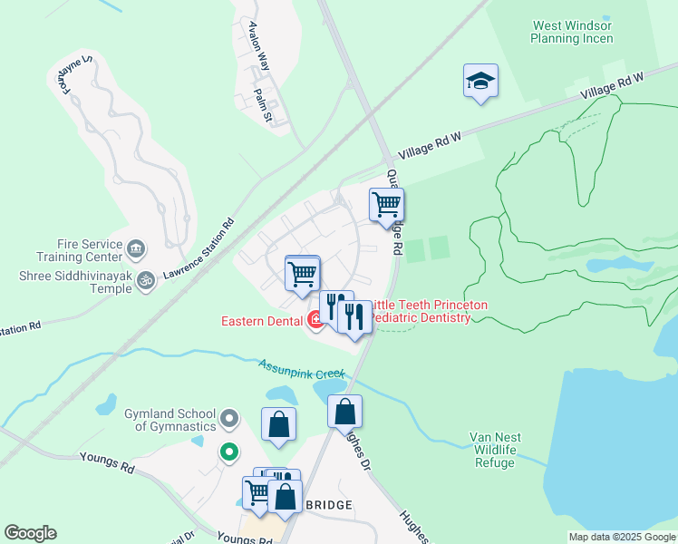 map of restaurants, bars, coffee shops, grocery stores, and more near 1 O'Neill Court in Trenton