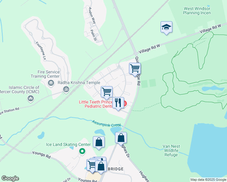 map of restaurants, bars, coffee shops, grocery stores, and more near 1 O'Neill Court in Trenton