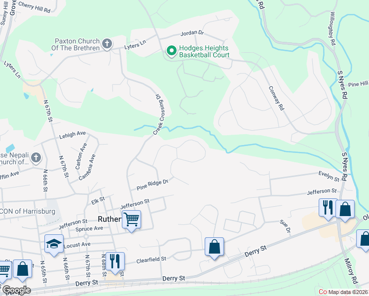 map of restaurants, bars, coffee shops, grocery stores, and more near 7031 Beech Tree Drive in Harrisburg