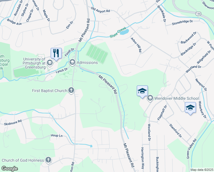 map of restaurants, bars, coffee shops, grocery stores, and more near 114 Noble Vista Drive in Greensburg