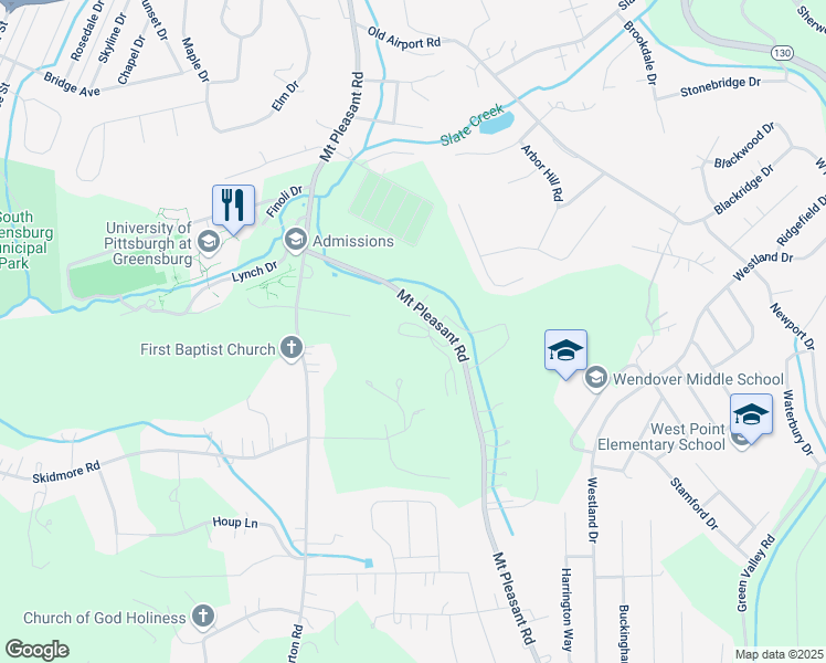 map of restaurants, bars, coffee shops, grocery stores, and more near 114 Noble Vista Drive in Greensburg