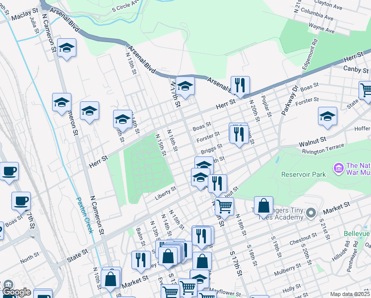 map of restaurants, bars, coffee shops, grocery stores, and more near 811 North 16th Street in Harrisburg