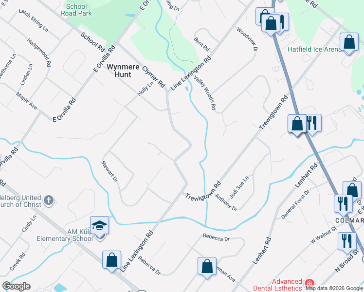 map of restaurants, bars, coffee shops, grocery stores, and more near 2608 Line Lexington Rd in Hatfield