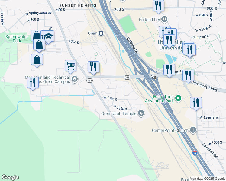 map of restaurants, bars, coffee shops, grocery stores, and more near 1191 West 1275 South in Orem