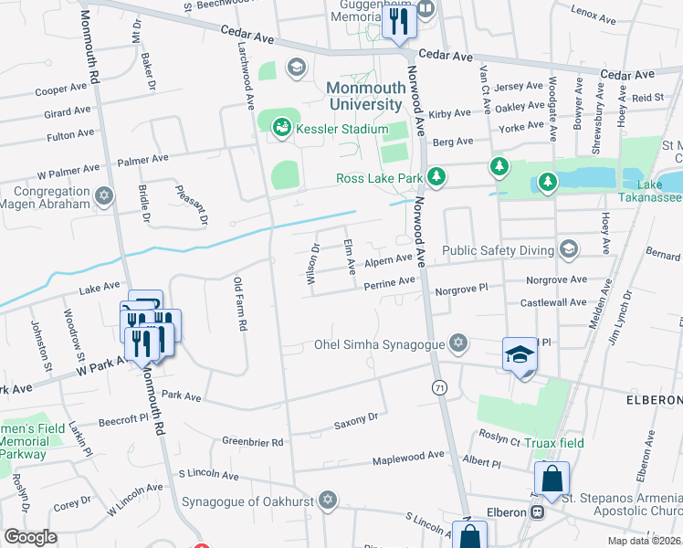 map of restaurants, bars, coffee shops, grocery stores, and more near 247 Perrine Avenue in Long Branch