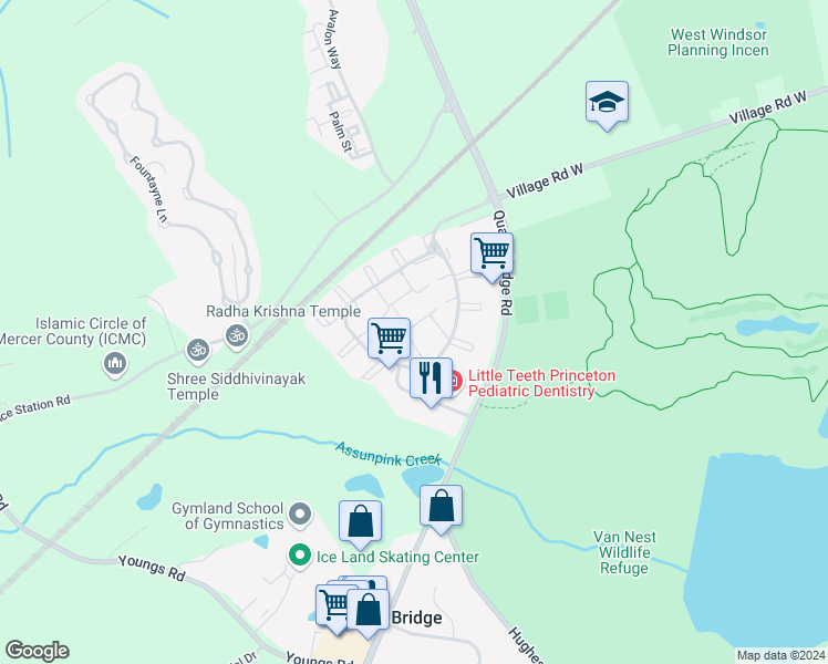 map of restaurants, bars, coffee shops, grocery stores, and more near 1 O'Neill Court in Trenton