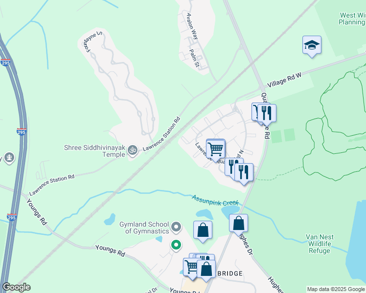 map of restaurants, bars, coffee shops, grocery stores, and more near 46 Joyner Court in Lawrence Township