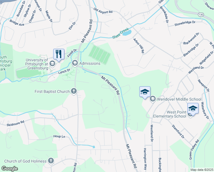 map of restaurants, bars, coffee shops, grocery stores, and more near 114 Noble Vista Drive in Greensburg