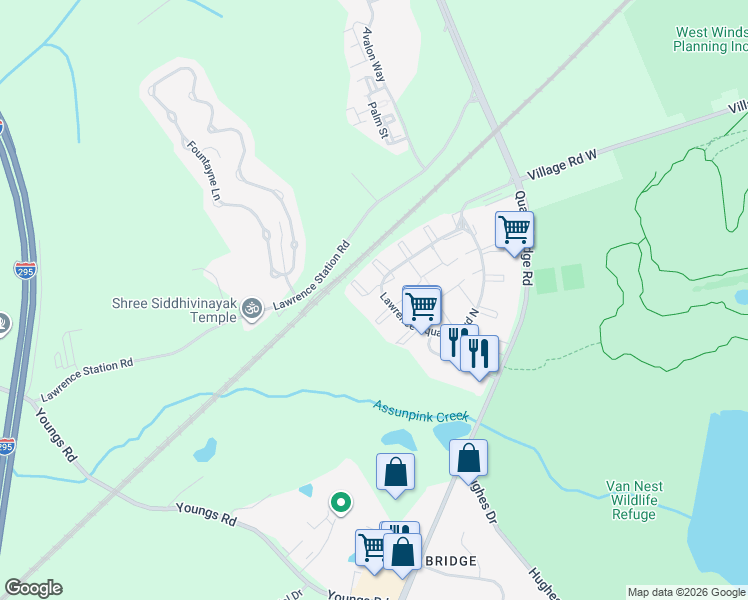 map of restaurants, bars, coffee shops, grocery stores, and more near 25 Kite Court in Trenton