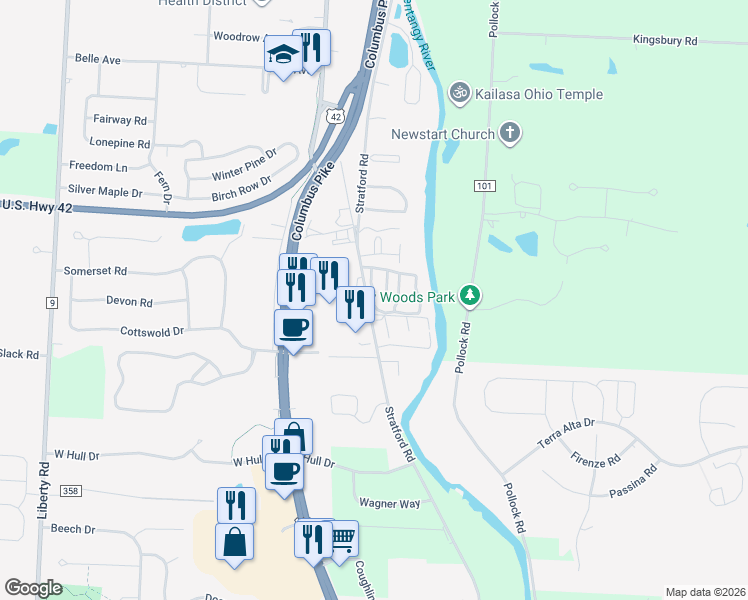 map of restaurants, bars, coffee shops, grocery stores, and more near 1321 West Towne Lane in Delaware
