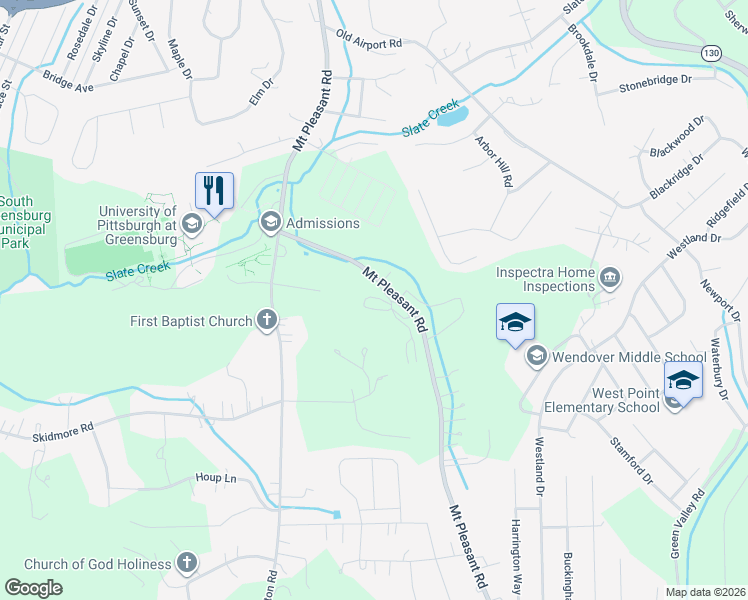 map of restaurants, bars, coffee shops, grocery stores, and more near 114 Noble Vista Drive in Greensburg