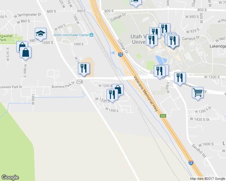 map of restaurants, bars, coffee shops, grocery stores, and more near 1163 West 1295 South Street in Orem