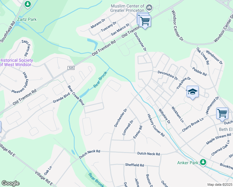 map of restaurants, bars, coffee shops, grocery stores, and more near 399 Blanketflower Lane in West Windsor Township
