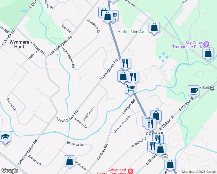 map of restaurants, bars, coffee shops, grocery stores, and more near 2690 Anthony Drive in Colmar