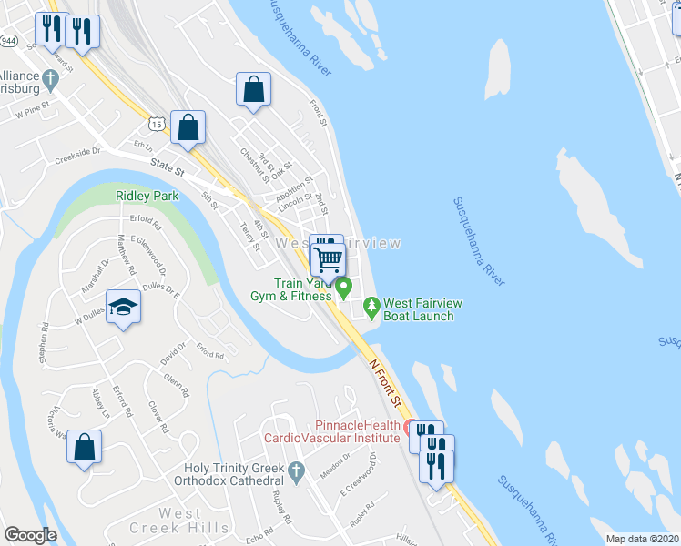 map of restaurants, bars, coffee shops, grocery stores, and more near 97 2nd Street in Enola