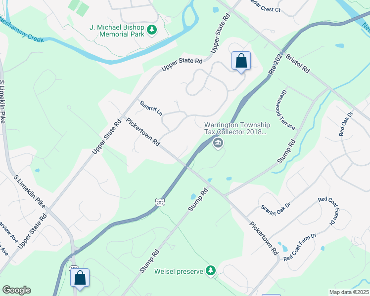map of restaurants, bars, coffee shops, grocery stores, and more near 3679 Pickertown Road in Chalfont
