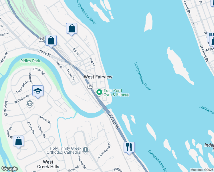 map of restaurants, bars, coffee shops, grocery stores, and more near 93 Front Street in Enola