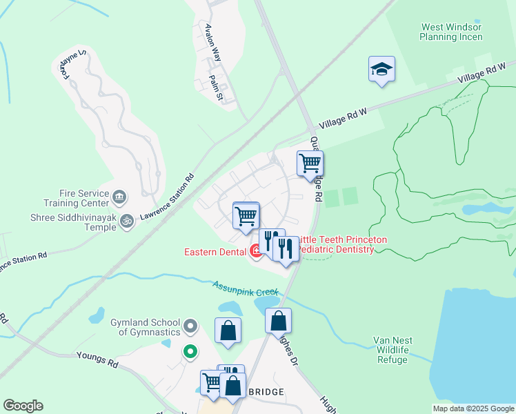 map of restaurants, bars, coffee shops, grocery stores, and more near 23 O'Neill Court in Trenton