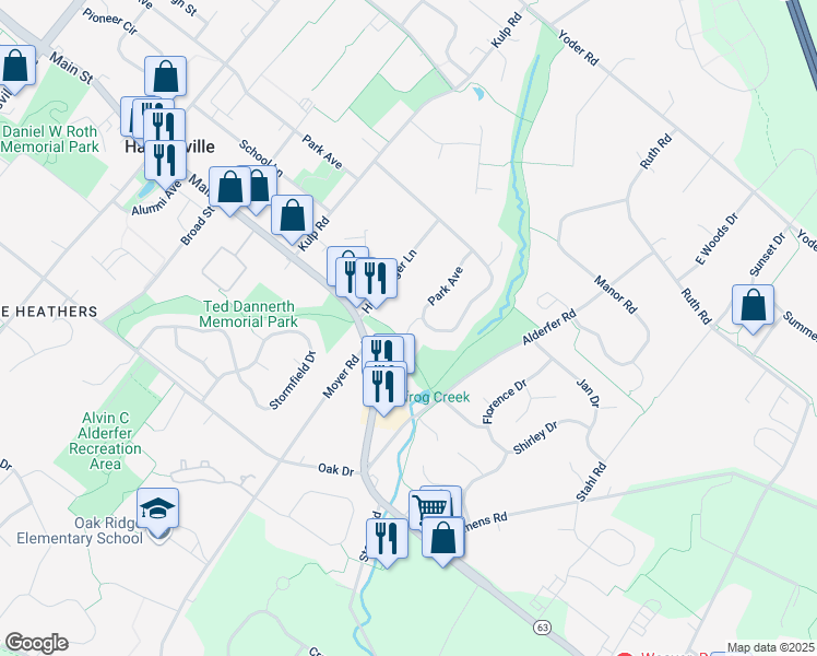 map of restaurants, bars, coffee shops, grocery stores, and more near 274 Emily Lane in Harleysville