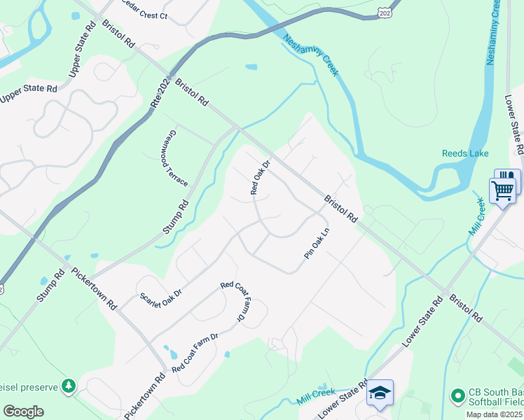 map of restaurants, bars, coffee shops, grocery stores, and more near 1304 Red Oak Drive in Chalfont