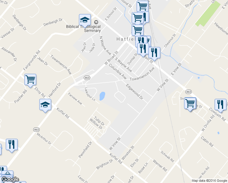 map of restaurants, bars, coffee shops, grocery stores, and more near 391 Wheatfield Circle in Hatfield