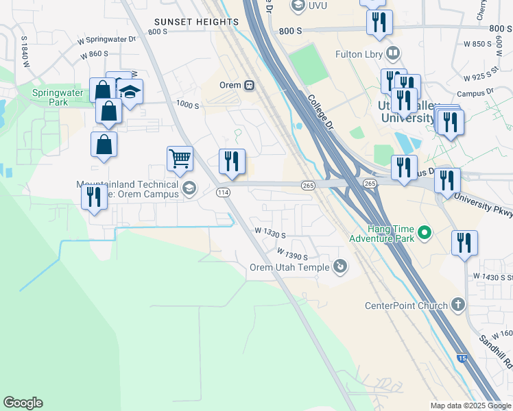 map of restaurants, bars, coffee shops, grocery stores, and more near 1260 South 1220 West in Orem