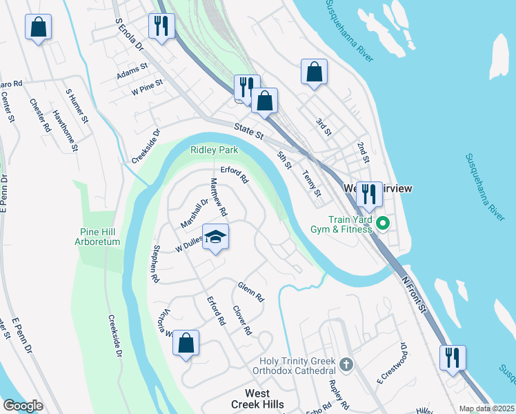map of restaurants, bars, coffee shops, grocery stores, and more near 750 Erford Road in Camp Hill