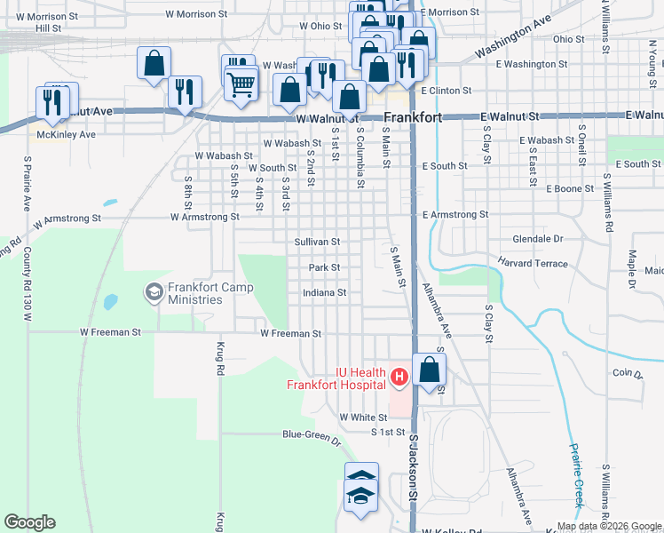 map of restaurants, bars, coffee shops, grocery stores, and more near 857 South 1st Street in Frankfort