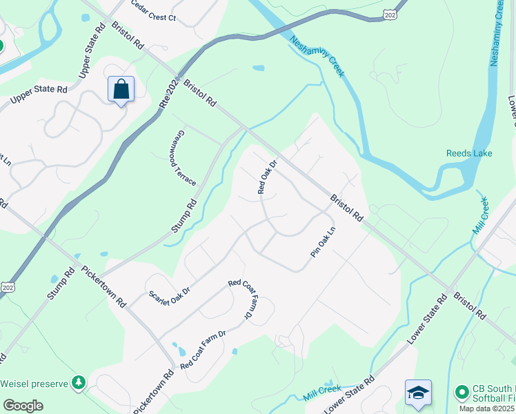 map of restaurants, bars, coffee shops, grocery stores, and more near 1263 Black Oak Court in Chalfont