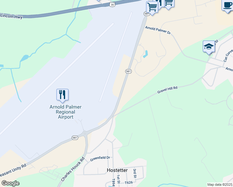 map of restaurants, bars, coffee shops, grocery stores, and more near 5596 Pennsylvania 981 in Latrobe