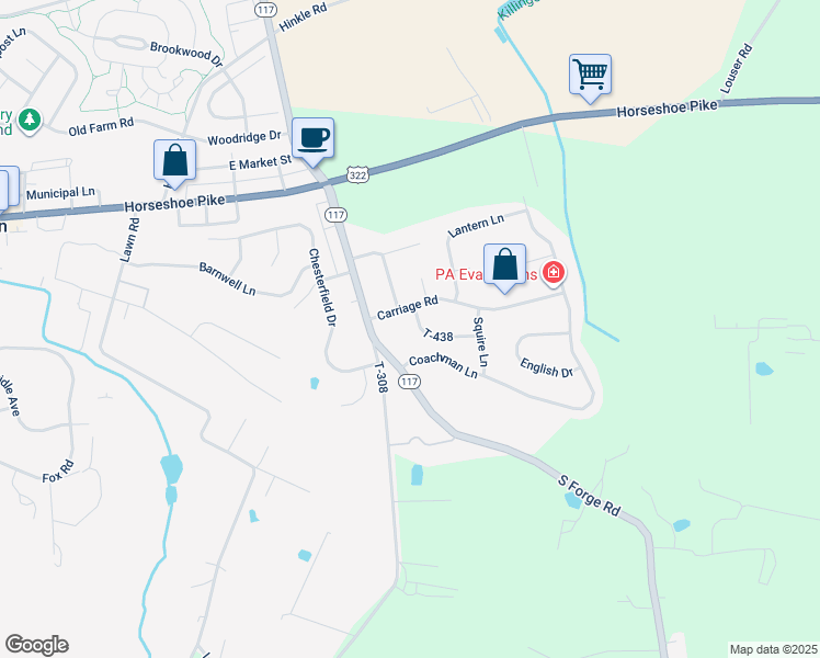 map of restaurants, bars, coffee shops, grocery stores, and more near 6 Behrens Drive in Palmyra