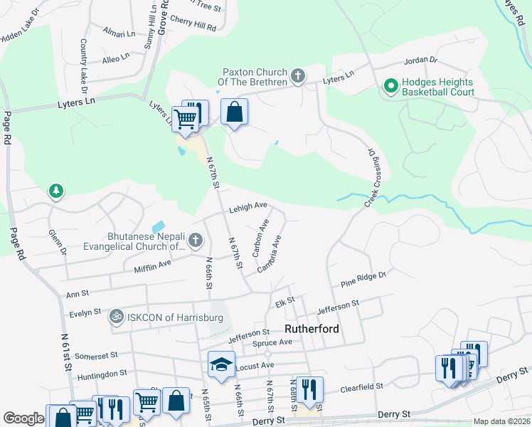 map of restaurants, bars, coffee shops, grocery stores, and more near 6738 Lehigh Avenue in Harrisburg