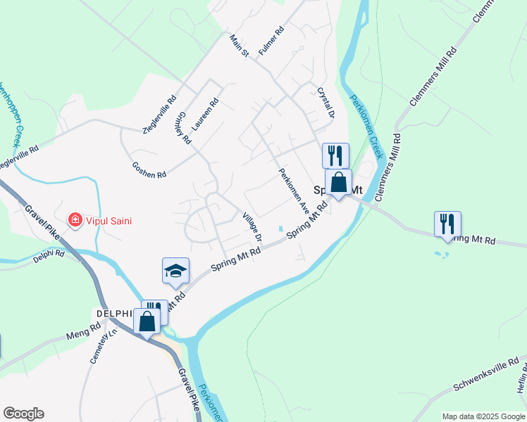 map of restaurants, bars, coffee shops, grocery stores, and more near 1 Mary Hill Street in Schwenksville