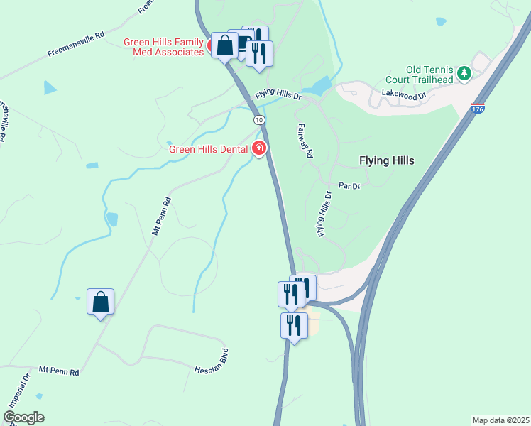 map of restaurants, bars, coffee shops, grocery stores, and more near 2219 Morgantown Road in Reading