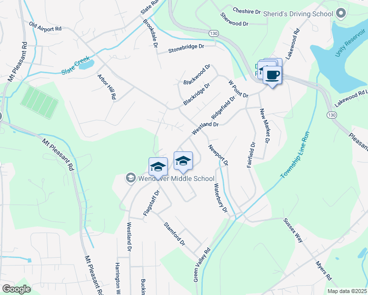 map of restaurants, bars, coffee shops, grocery stores, and more near 306 Westland Drive in Greensburg