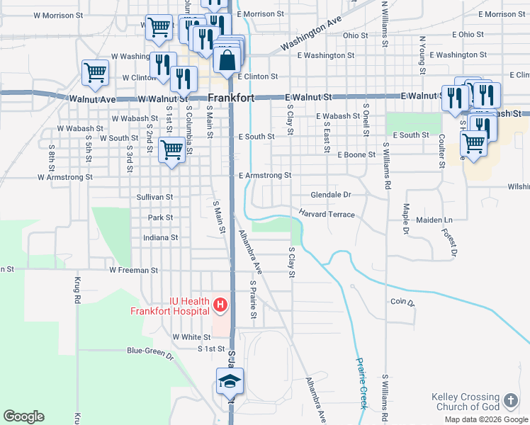map of restaurants, bars, coffee shops, grocery stores, and more near 757 S Harrison St in Frankfort