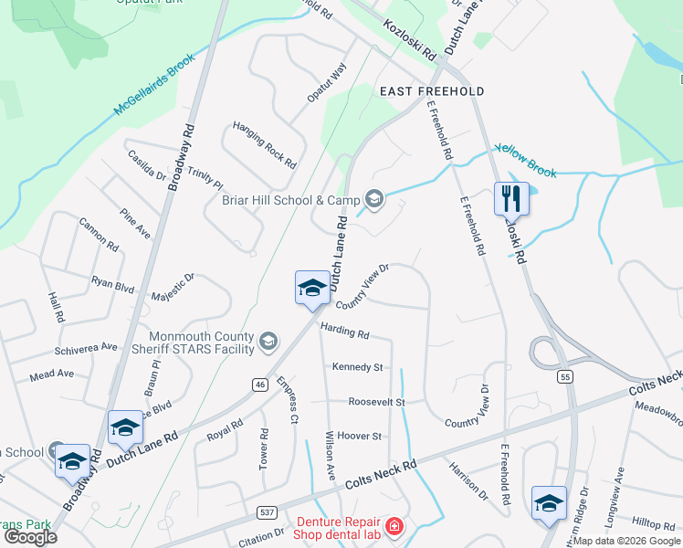 map of restaurants, bars, coffee shops, grocery stores, and more near 138 Dutch Lane Road in Freehold
