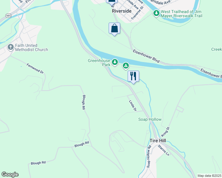 map of restaurants, bars, coffee shops, grocery stores, and more near 1136 Catherine Street in Johnstown