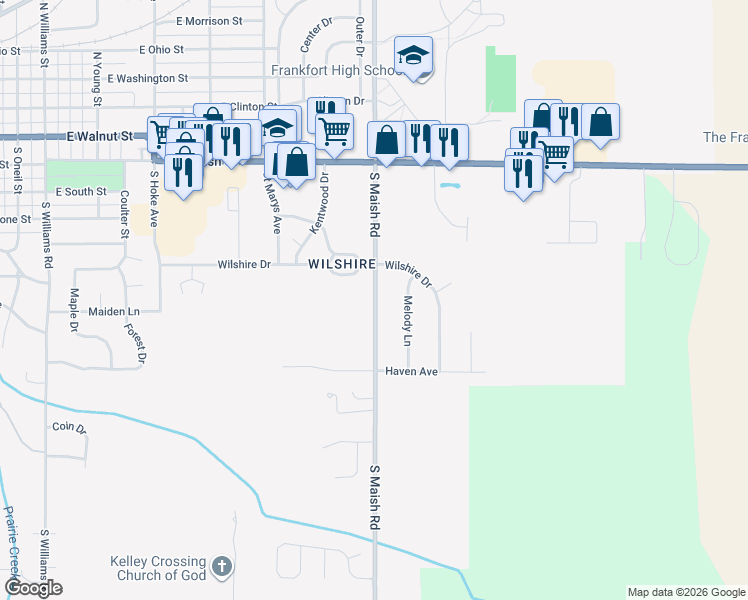 map of restaurants, bars, coffee shops, grocery stores, and more near in Frankfort