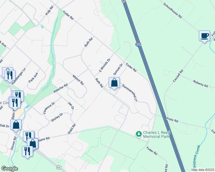 map of restaurants, bars, coffee shops, grocery stores, and more near 270 Summerwind Lane in Harleysville