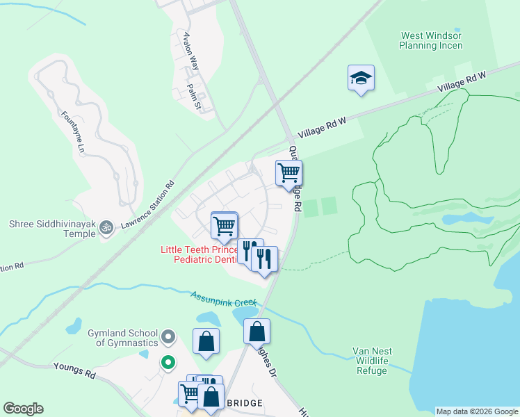 map of restaurants, bars, coffee shops, grocery stores, and more near 66 Lawrence Square Boulevard North in Lawrence Township