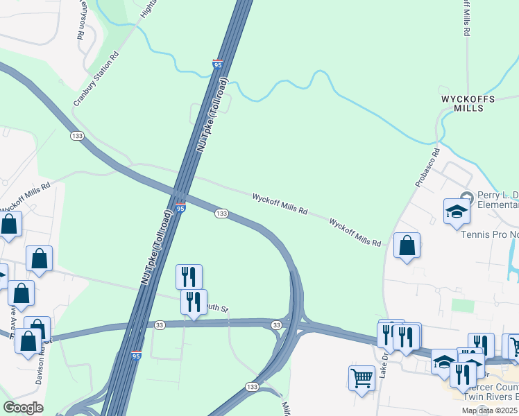 map of restaurants, bars, coffee shops, grocery stores, and more near 330 Wyckoff Mills Road in East Windsor