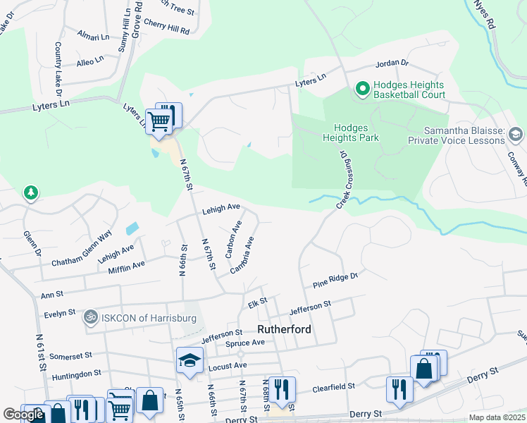 map of restaurants, bars, coffee shops, grocery stores, and more near 6790 Lehigh Avenue in Harrisburg