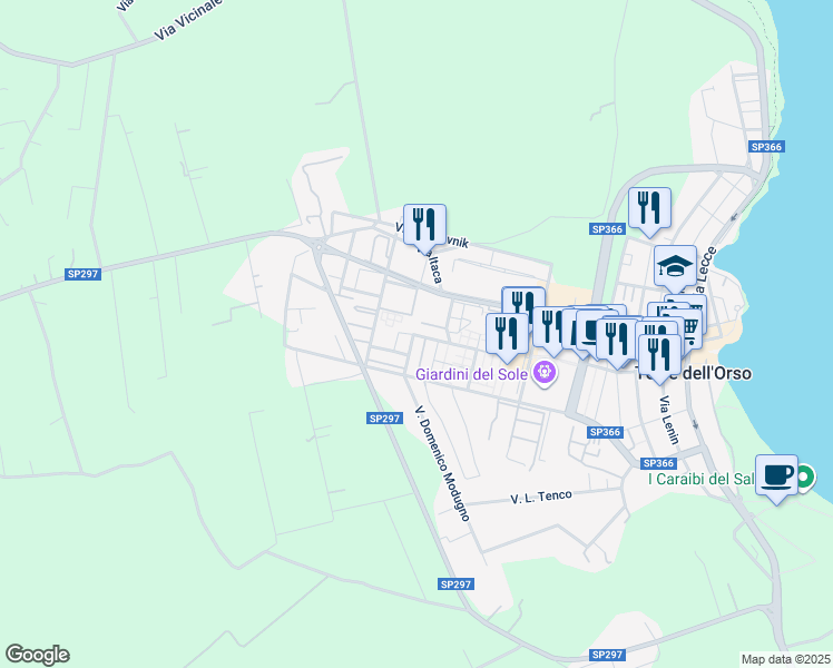 map of restaurants, bars, coffee shops, grocery stores, and more near 10 Via Tina Pica in Torre dell'Orso