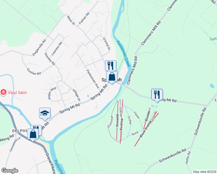 map of restaurants, bars, coffee shops, grocery stores, and more near in Spring Mount
