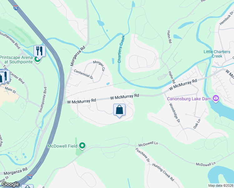 map of restaurants, bars, coffee shops, grocery stores, and more near 558 West McMurray Road in Canonsburg