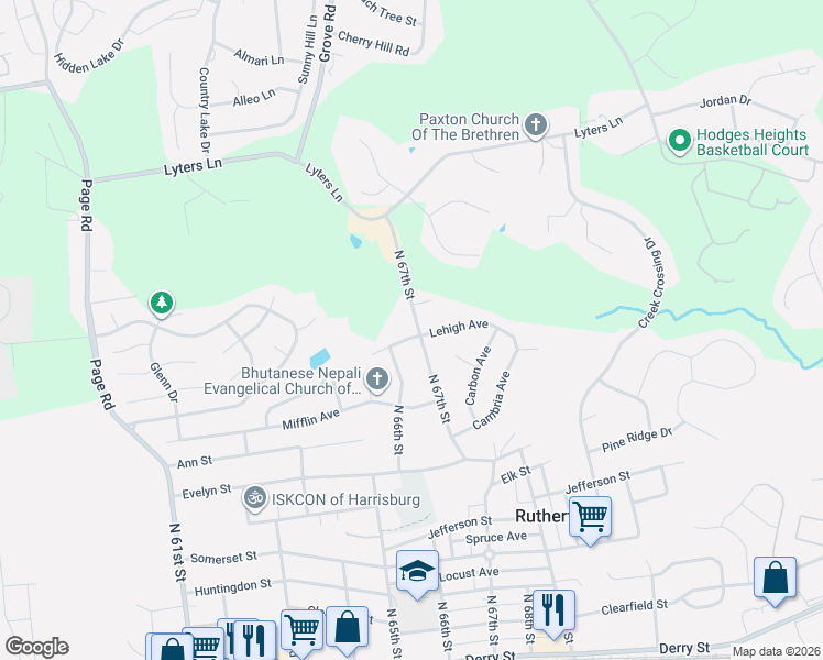 map of restaurants, bars, coffee shops, grocery stores, and more near 711 North 67th Street in Harrisburg
